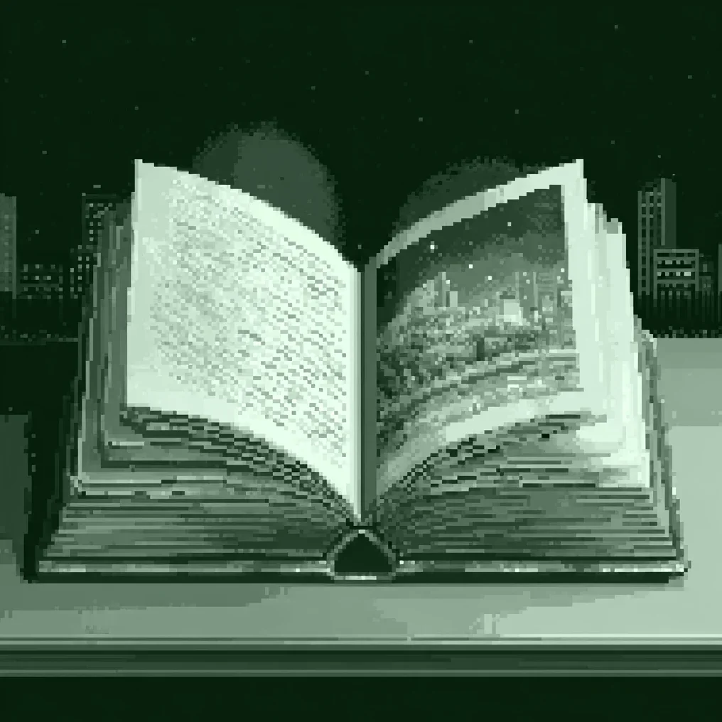 Pixelová ilustrace kategorie: otevřená kniha