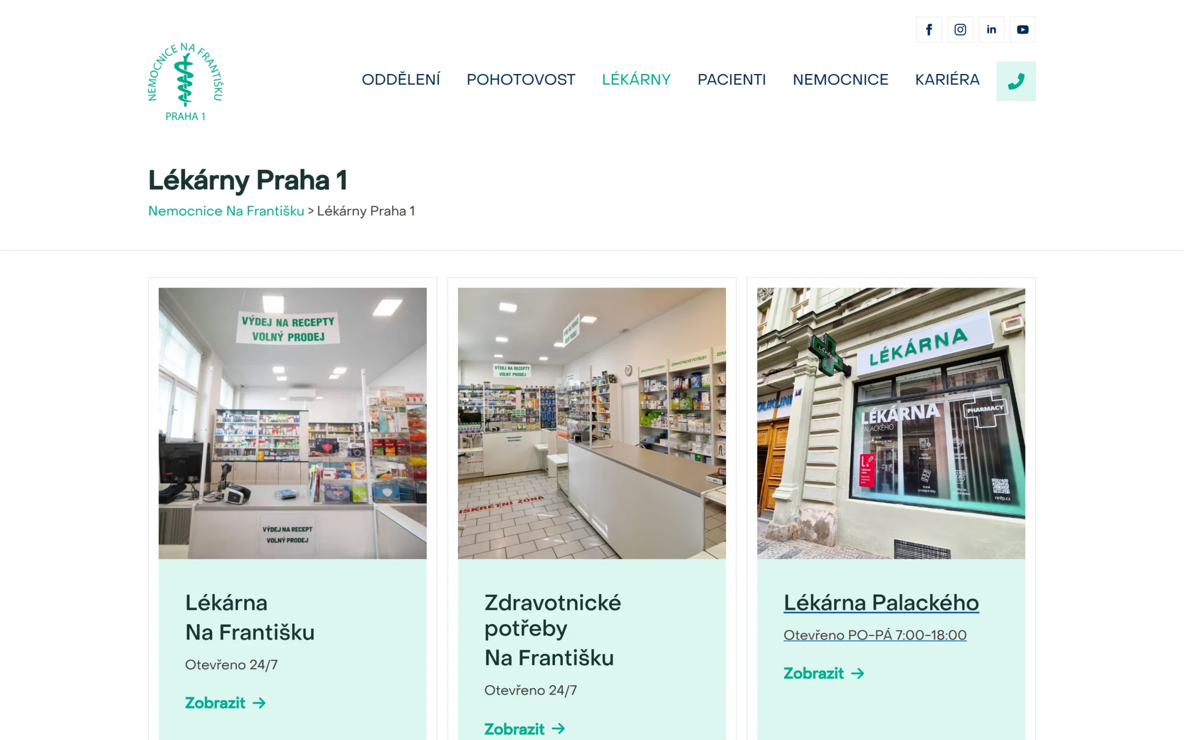 Stránka lékáren s otevírací dobou a nonstop lékárnou
