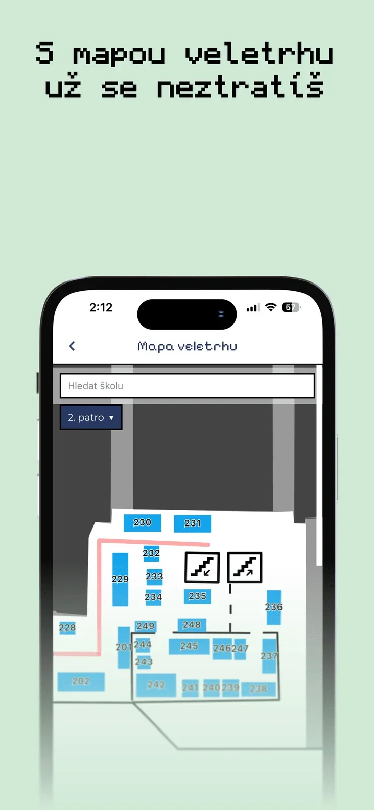 Obrazovka aplikace s interaktivní mapou veletrhu