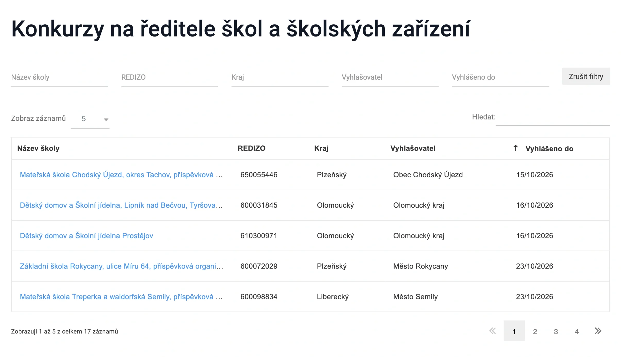 Veřejná databáze konkurzů na ředitele škol