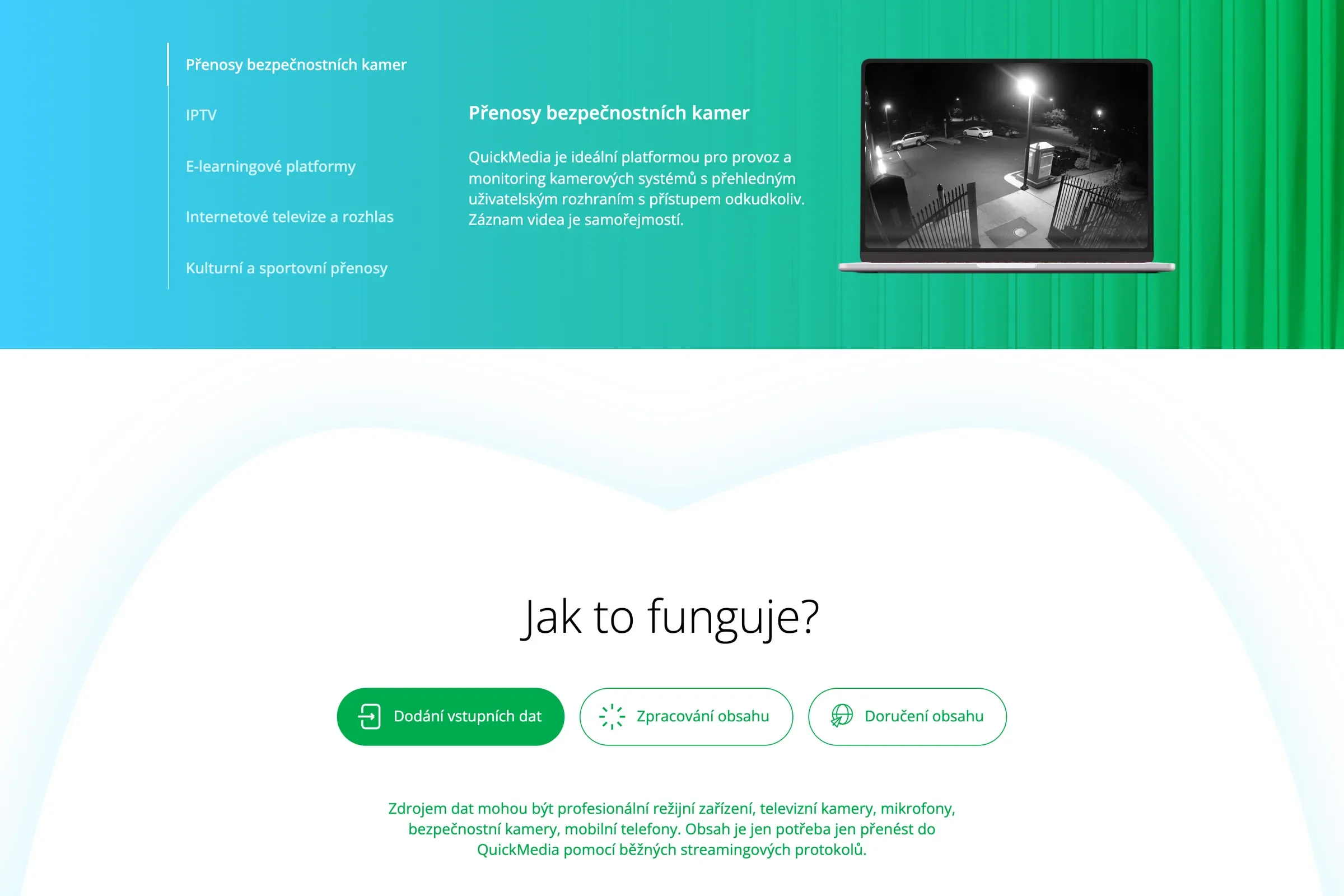 Sekcia so scenármi použitia: prenosy bezpečnostných kamier, IPTV, e-learning a ďalšie