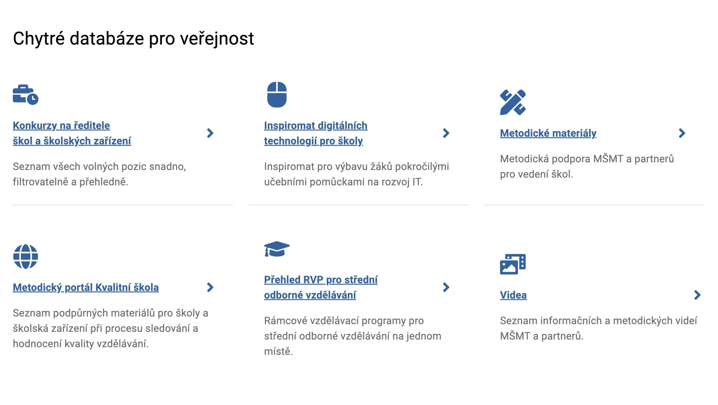 Rozcestník veřejných databází a metodických zdrojů na edu.gov.cz