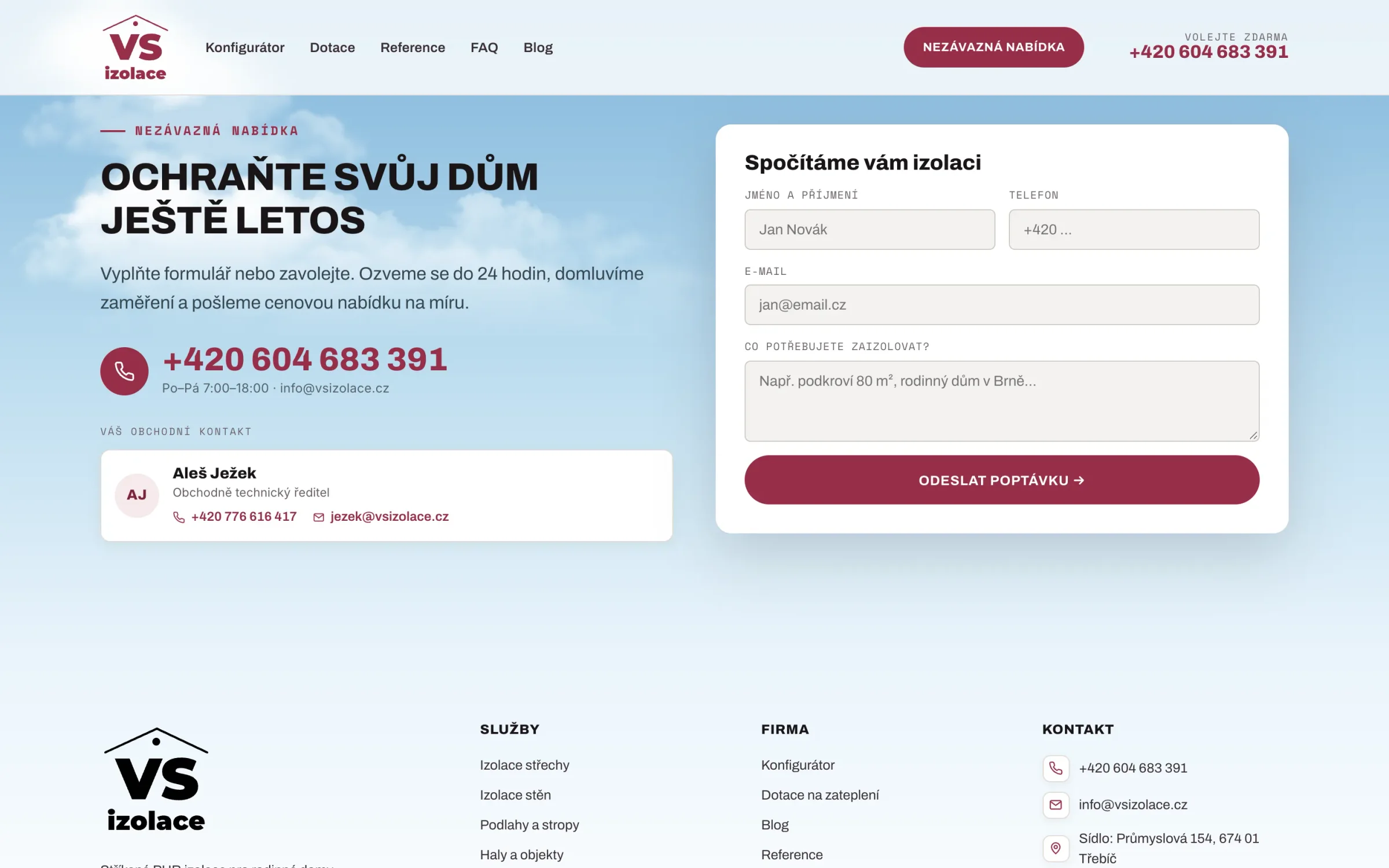 Kontakt s poptávkovým formulářem