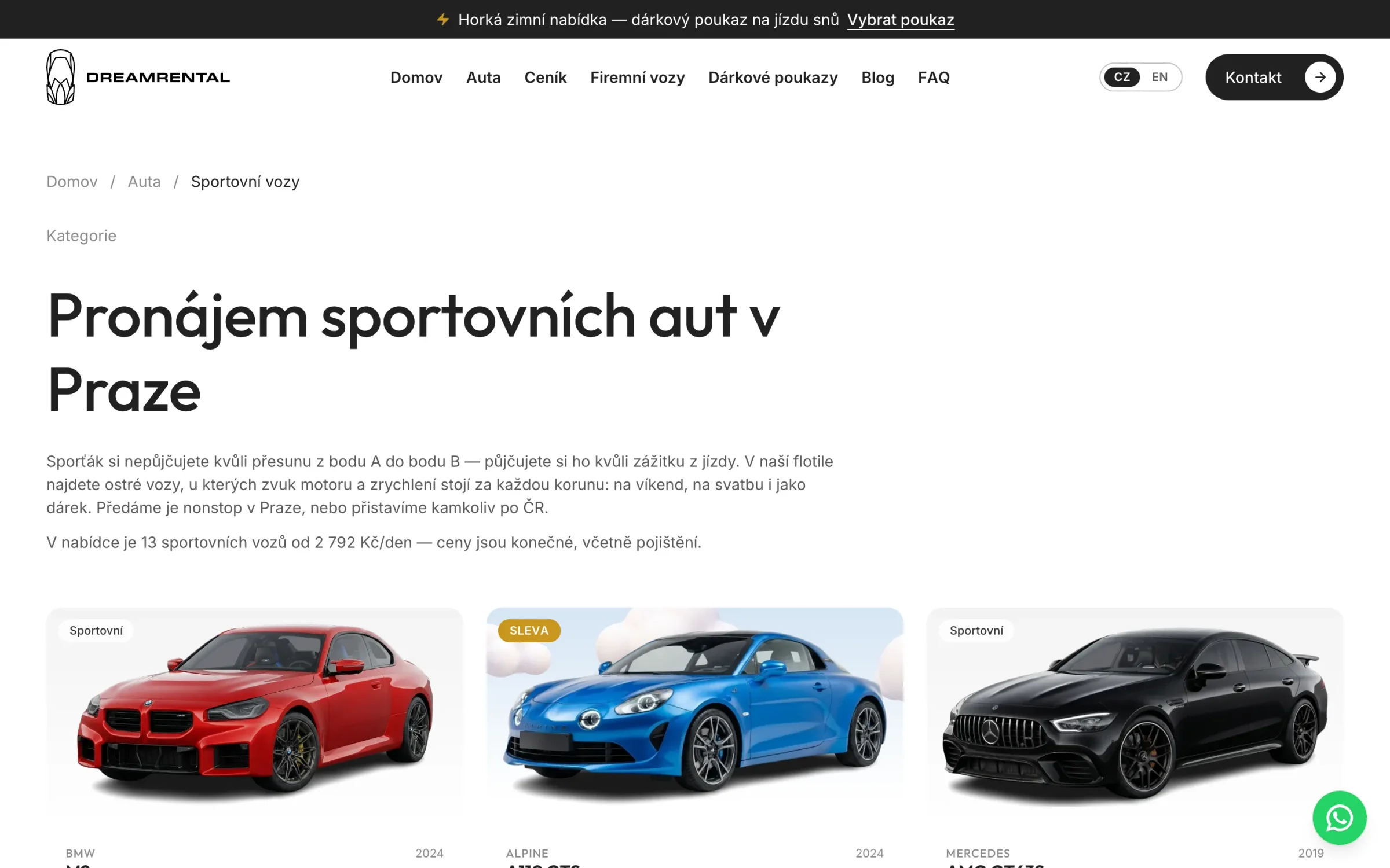 Pronájem sportovních aut v Praze
