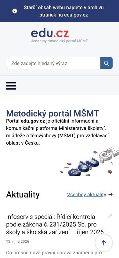 edu.gov.cz v mobilním zobrazení