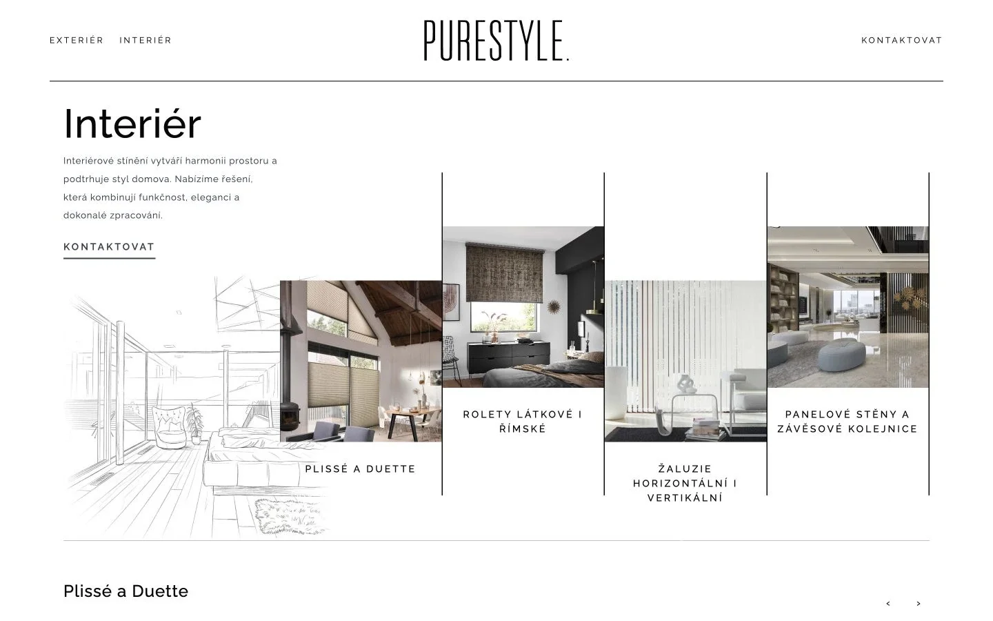 Představení interiérového stínění na webu PureStyle