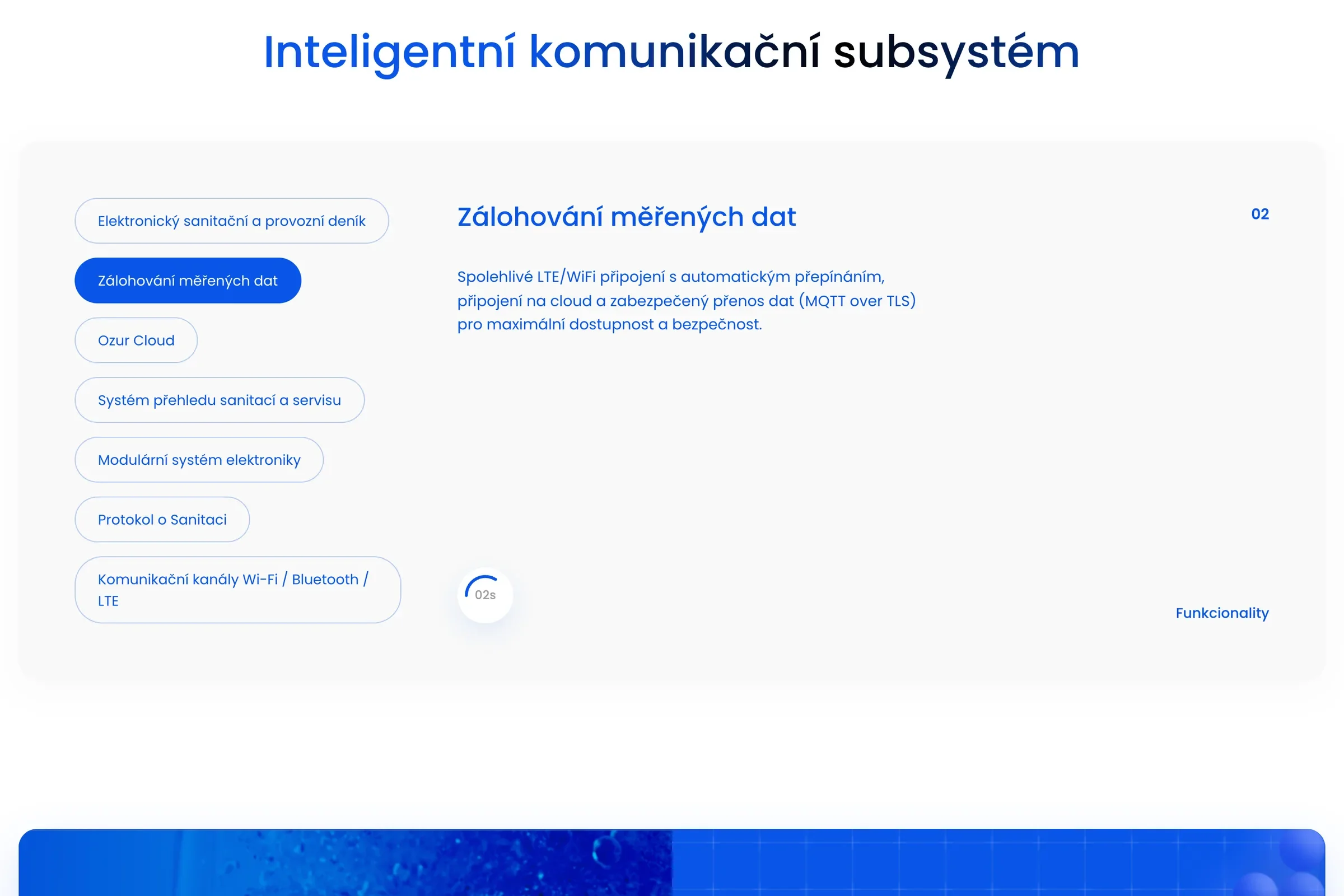Stránka Ozur Clean: sekce Inteligentní komunikační subsystém