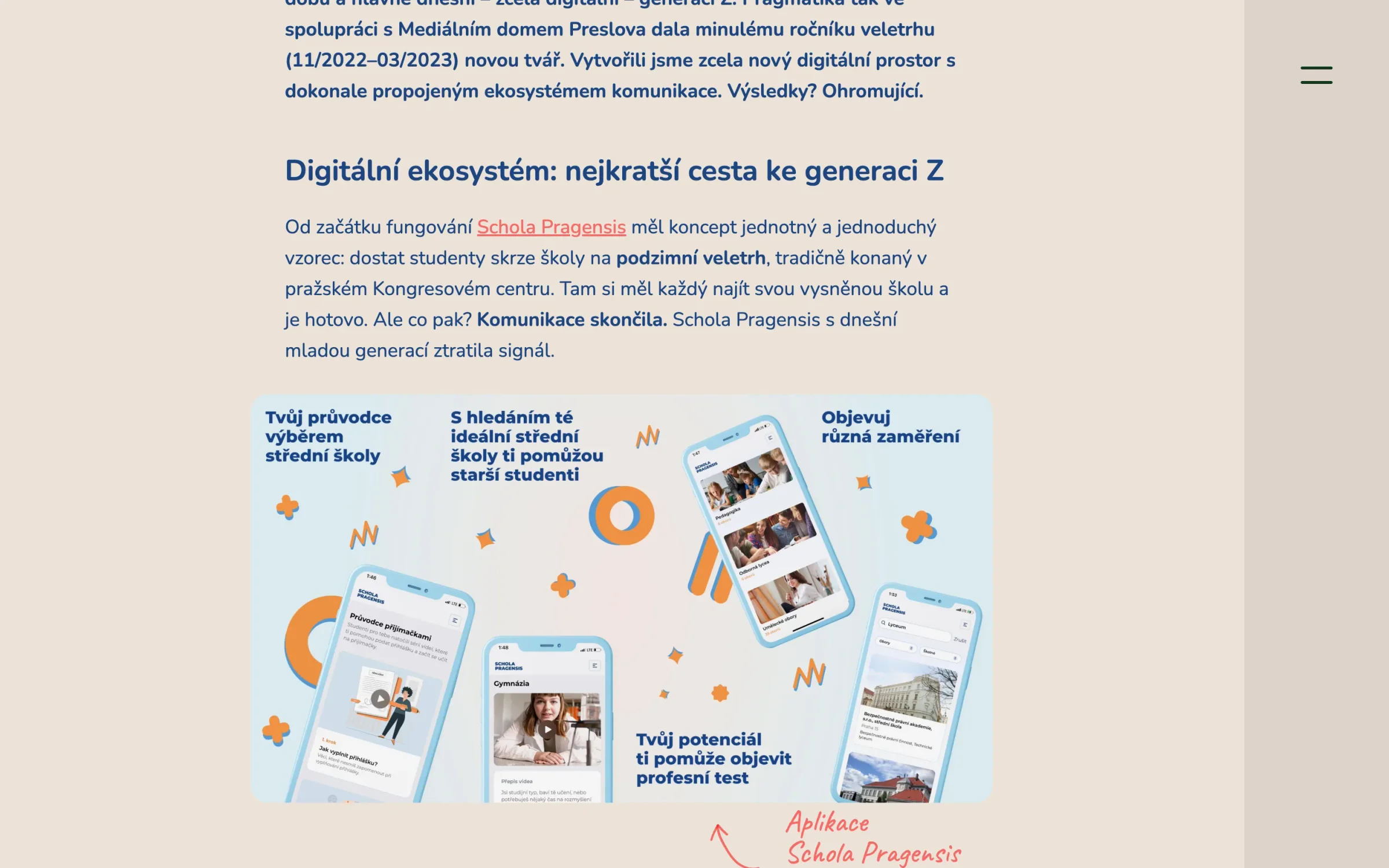 Pokračování studie: digitální ekosystém s koláží obrazovek aplikace