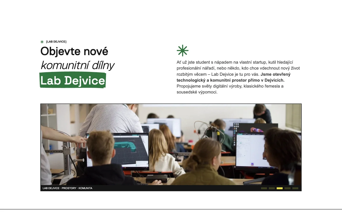 Stránka vybavené dílny Lab Dejvice