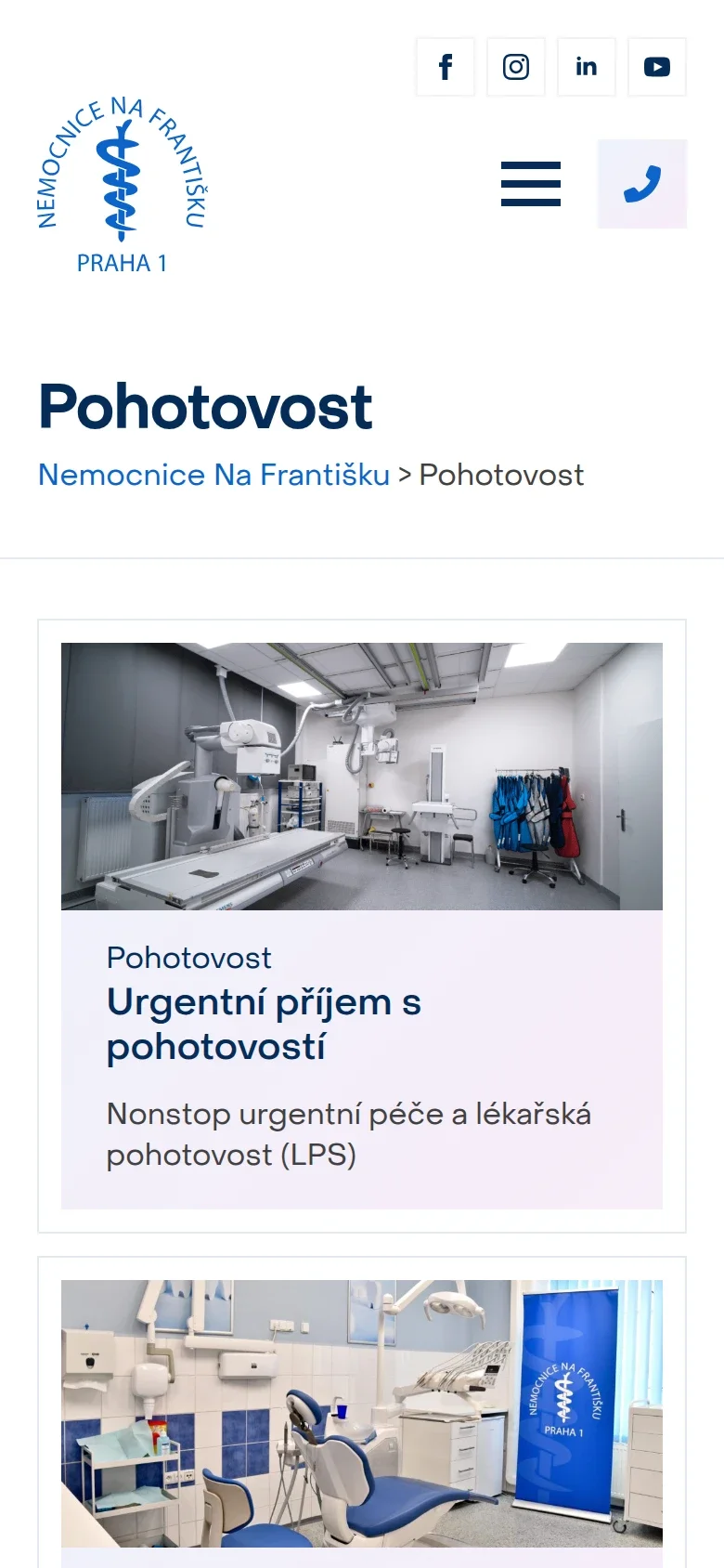 Stránka pohotovosti v mobilním zobrazení