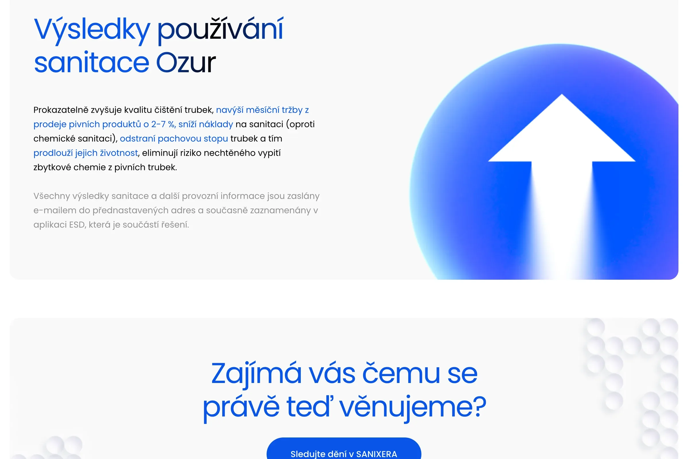 Sekce Výsledky používání sanitace Ozur
