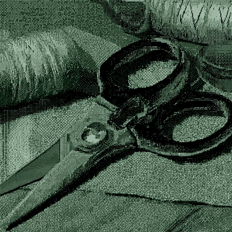 Pixelová ilustrace kategorie: krejčovské nůžky a nitě