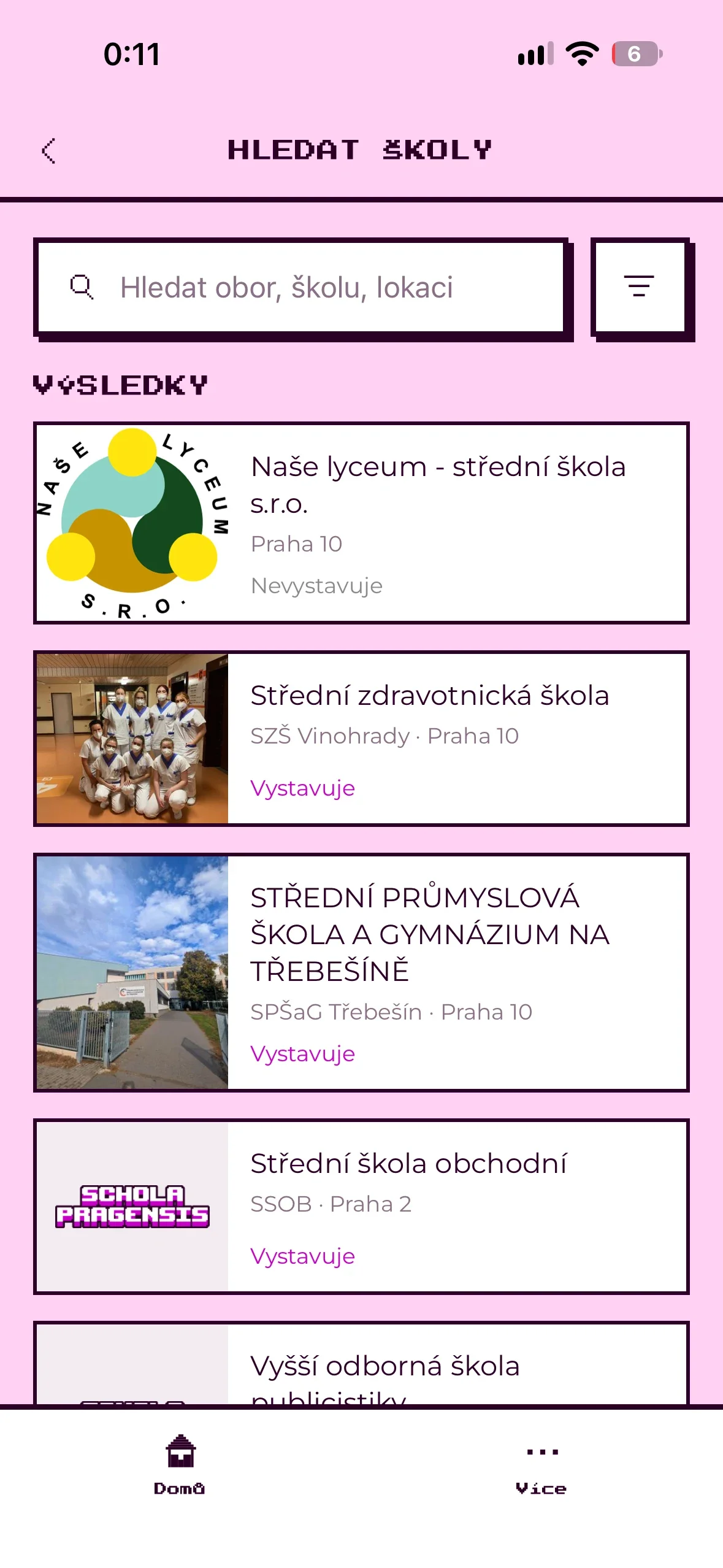 Výsledky hledání škol s fotkou nebo logem, městskou částí a štítkem Vystavuje