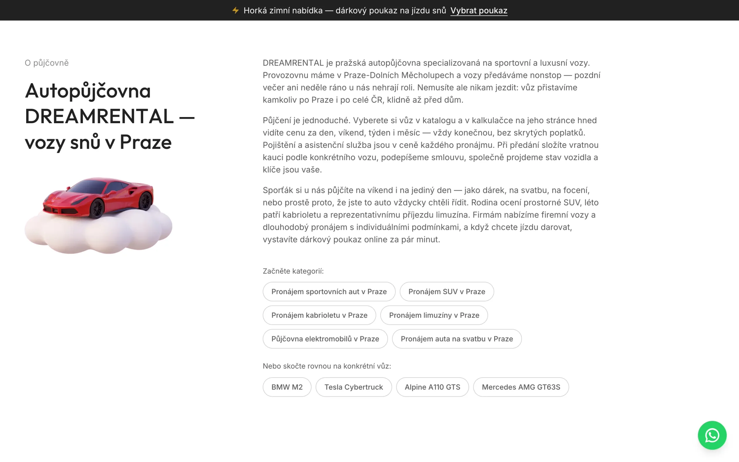 Autopůjčovna DREAMRENTAL, vozy snů v Praze