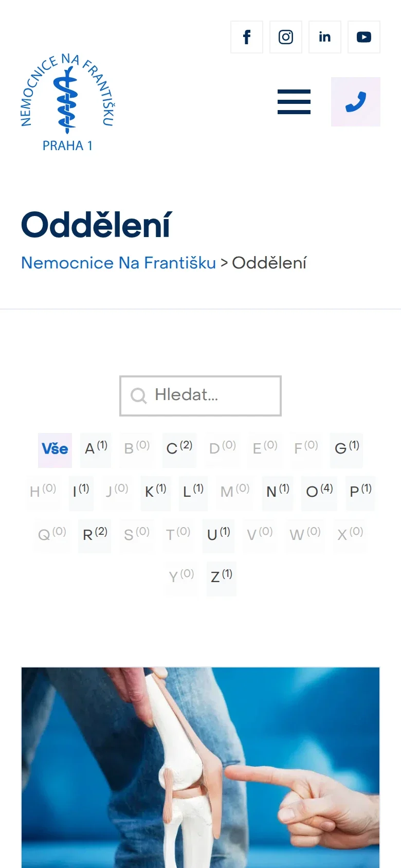 Katalog oddělení v mobilním zobrazení