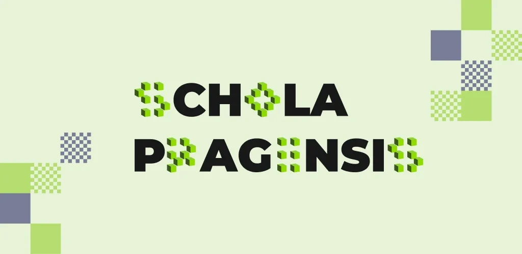 Banner s kostičkovým logem Schola Pragensis a šachovnicovými čtverci v rozích