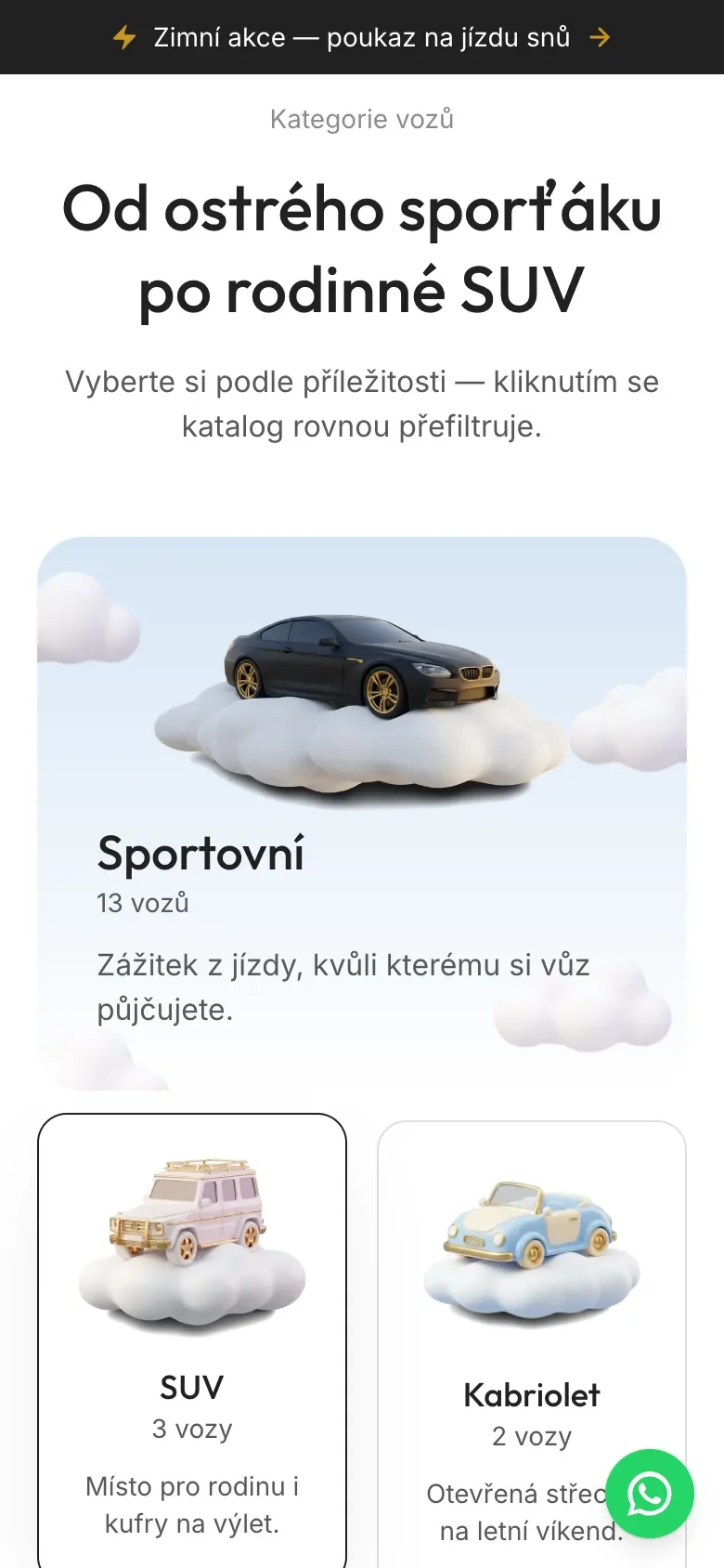 Kategorie vozů v telefonu