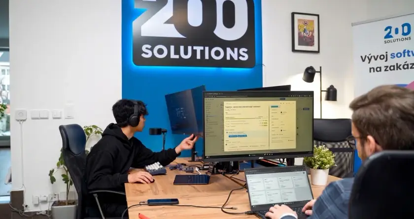Vývojáři u stolu pod logem 200solutions