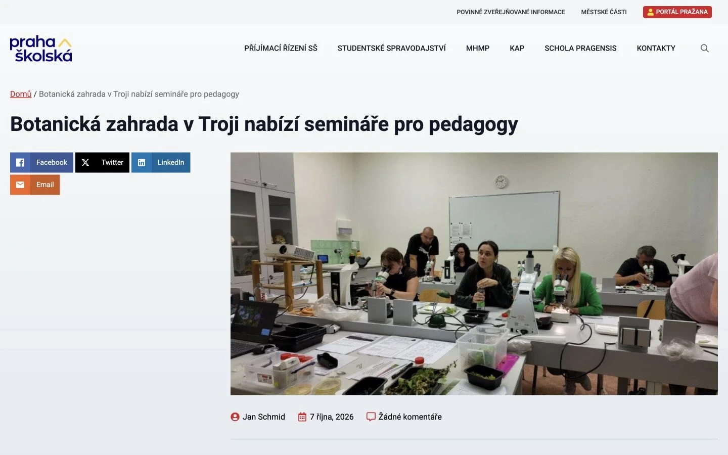 Detail článku o seminářích pro pedagogy v Botanické zahradě v Troji