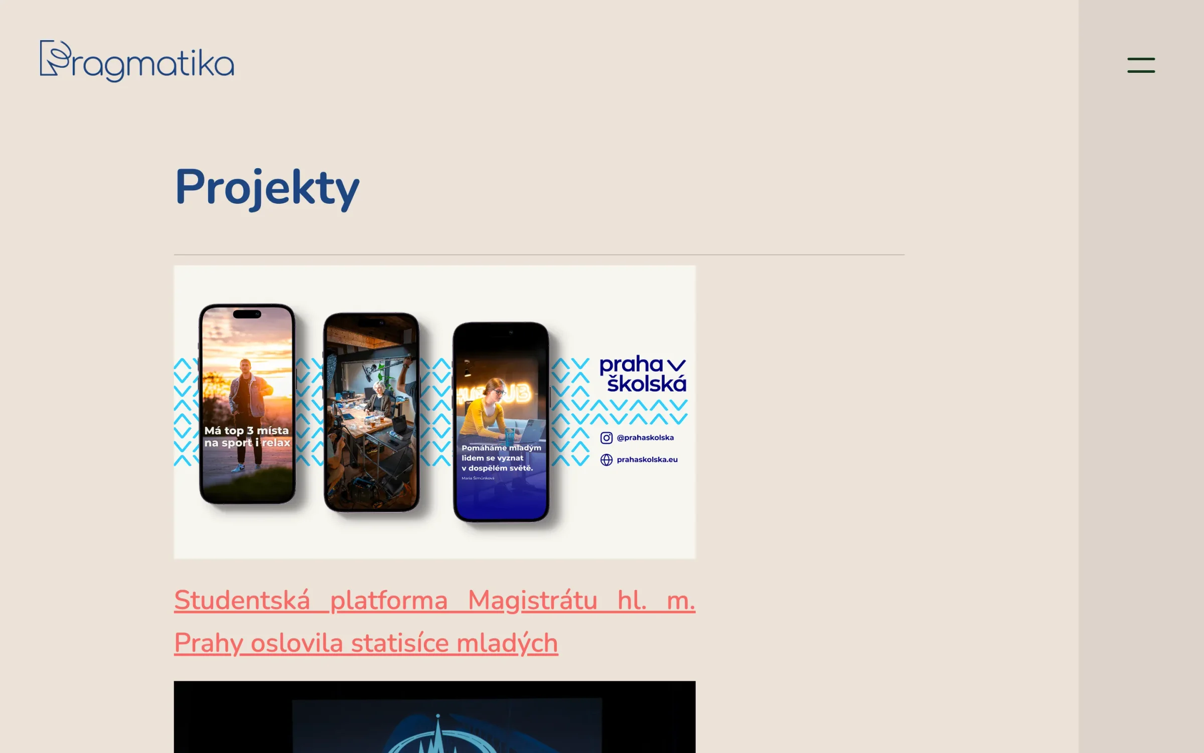 Stránka Projekty s přehledem případových studií