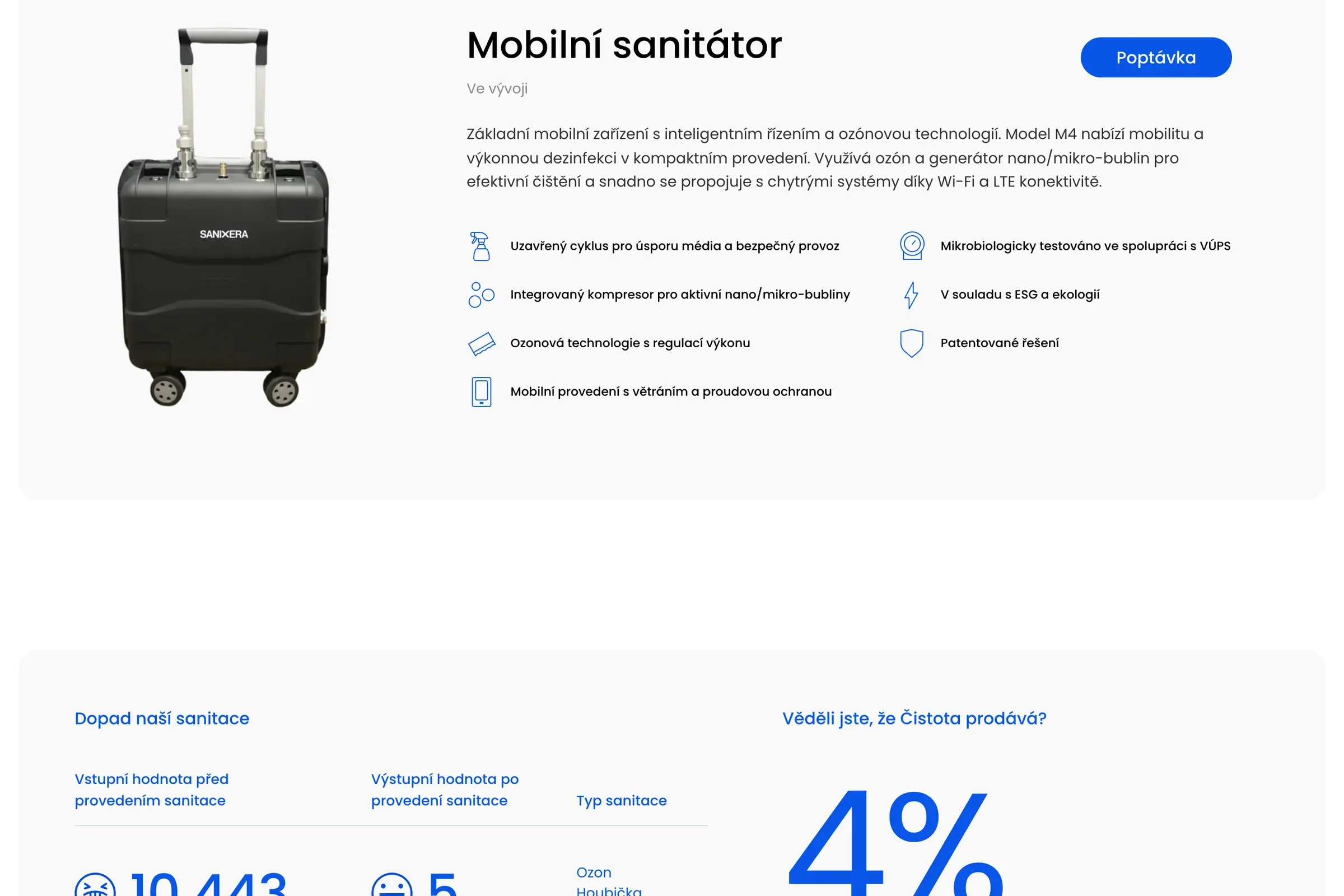 Stránka Ozur Clean: sekce Mobilní sanitátor s kufrovým zařízením